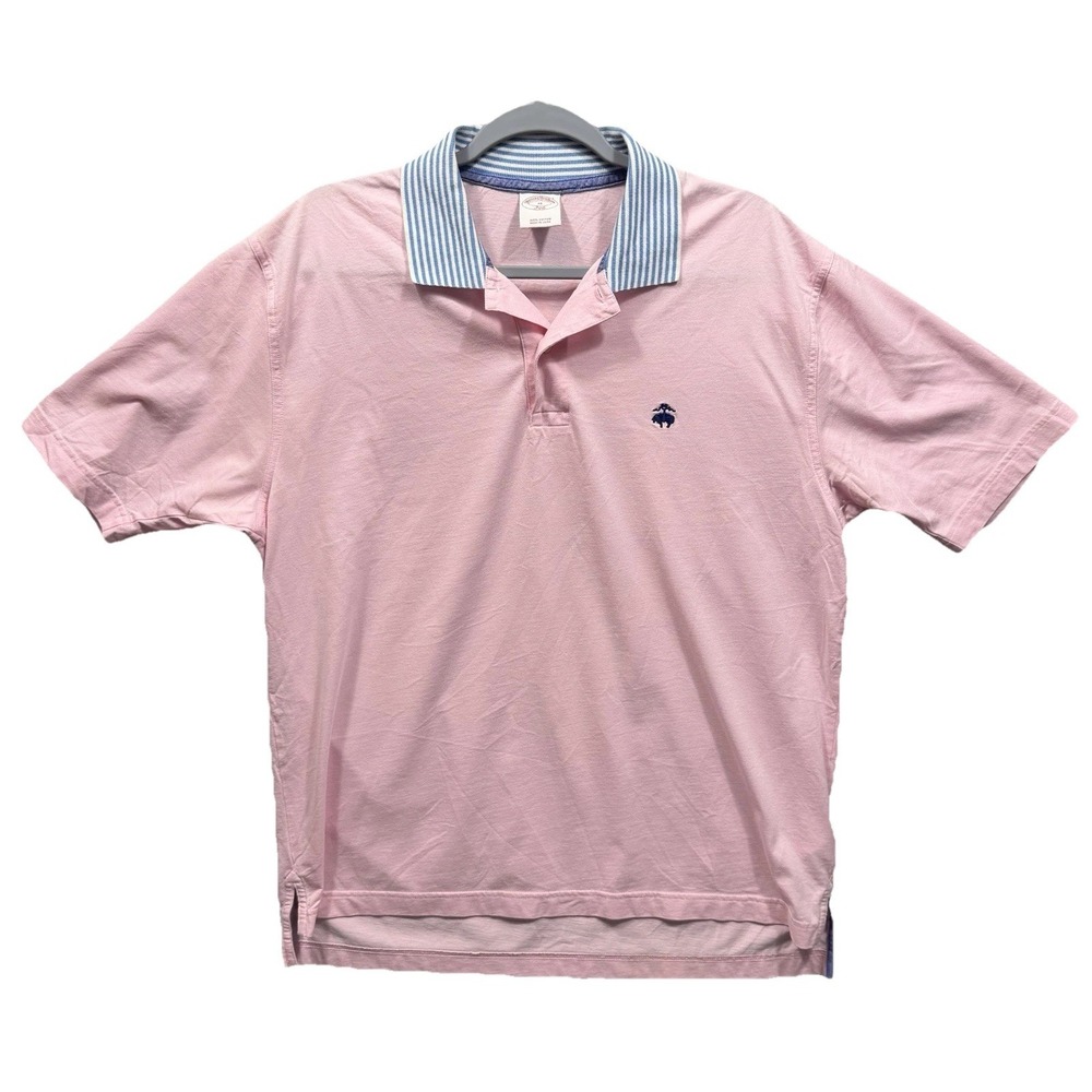 Brooks Brothers 346  Men's Short Sleeve Polo Shirt Pink 100% Cotton Size Medium
